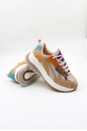 Kriste Bell Sneaker Kadın Spor Ayakkabı  KB59118 Bej Multi