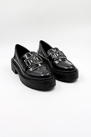 Kriste Bell Tokalı Günlük Klasik Ayakkabı KB5005 Siyah Rugan