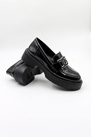 Kriste Bell Tokalı Günlük Klasik Ayakkabı KB5005 Siyah Rugan