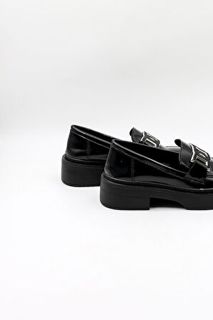 Kriste Bell Tokalı Günlük Klasik Ayakkabı KB5005 Siyah Rugan