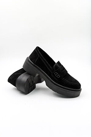 Kriste Bell Tokalı Süet Günlük Klasik Ayakkabı KB5004 Siyah