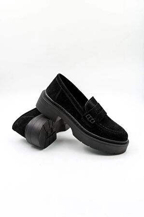 Kriste Bell Tokalı Süet Günlük Klasik Ayakkabı KB5004 Siyah