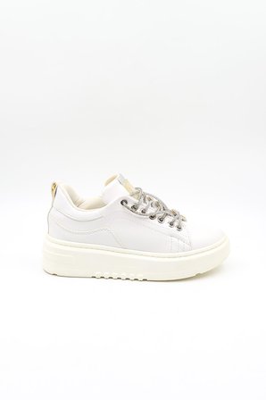 Kriste Bell Yüksek Taban Taşlı Bağcıklı Sneaker Kadın Spor Ayakkabı  KB6002 Beyaz