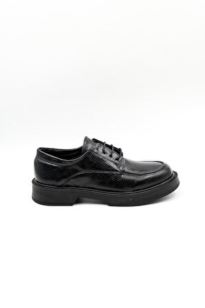 Kriste Bell Bağcıklı Klasik ve Günlük Kadın Ayakkabı KB268 Siyah Yılan