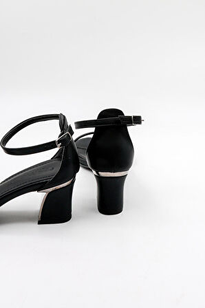 Park Moda Kısa Topuklu Tek Bantlı Abiye Şık Kadın Ayakkabı PM520 Siyah