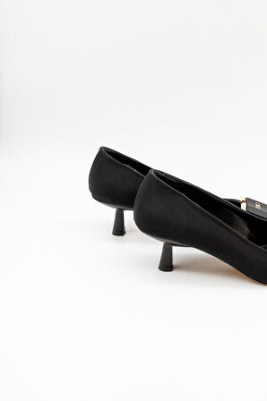 Park Moda Nubuk Tokalı Stiletto Kadın Ayakkabı PM439 Siyah Nubuk