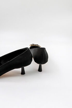 Park Moda Nubuk Tokalı Stiletto Kadın Ayakkabı PM439 Siyah Nubuk