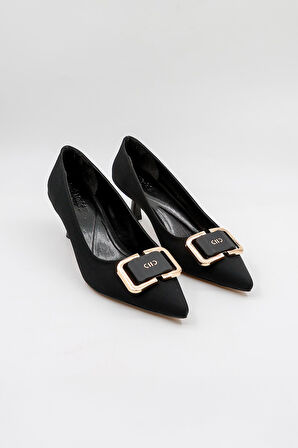 Park Moda Nubuk Tokalı Stiletto Kadın Ayakkabı PM439 Siyah Nubuk