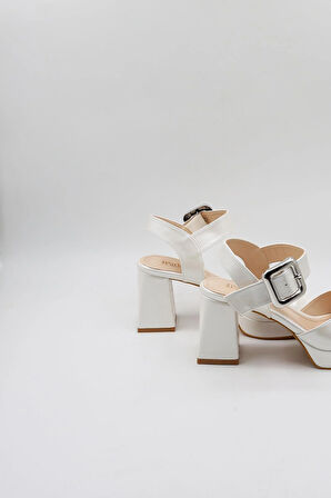 Park Moda Kalın Topuklu Kemer Detaylı Kadın Ayakkabı PM08 Sedef Cilt