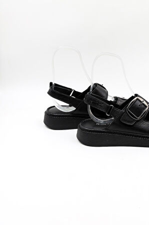 Venüs Kadın Hakiki Deri Kemer Detaylı Günlük Sandalet VN322476Y Siyah