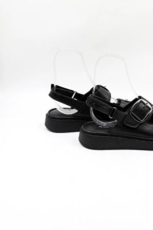 Venüs Kadın Hakiki Deri Kemer Detaylı Günlük Sandalet VN322476Y Siyah