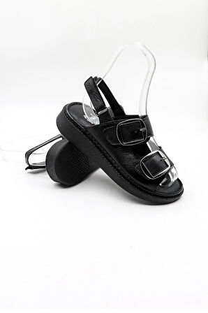 Venüs Kadın Hakiki Deri Kemer Detaylı Günlük Sandalet VN322476Y Siyah