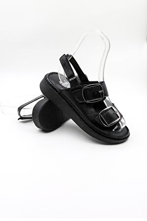 Venüs Kadın Hakiki Deri Kemer Detaylı Günlük Sandalet VN322476Y Siyah