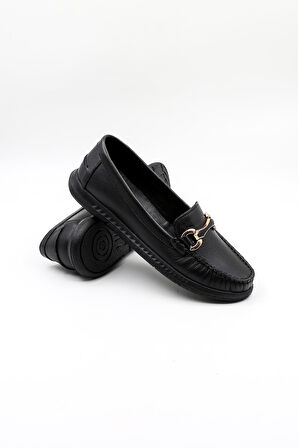 Venüs Kadın Hakiki Deri Toka Detaylı Loafer Günlük Ayakkabı VN484103Y Siyah