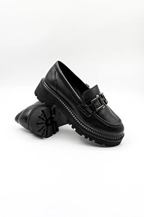 Venüs Kadın Hakiki Deri Toka Detaylı Loafer Günlük Ayakkabı VN11530Y Siyah