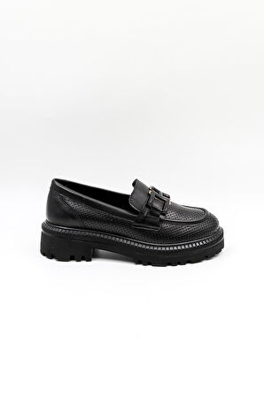 Venüs Kadın Hakiki Deri Toka Detaylı Loafer Günlük Ayakkabı VN11530Y Siyah