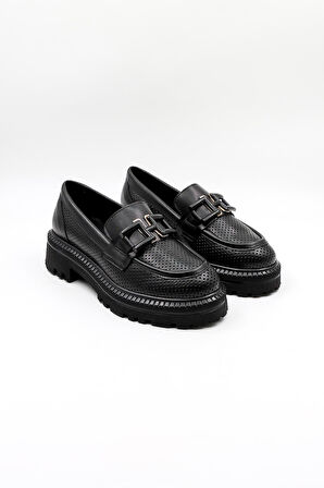 Venüs Kadın Hakiki Deri Toka Detaylı Loafer Günlük Ayakkabı VN11530Y Siyah