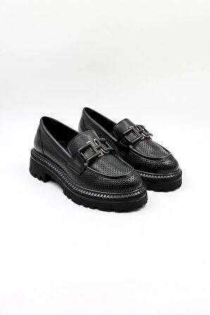 Venüs Kadın Hakiki Deri Toka Detaylı Loafer Günlük Ayakkabı VN11530Y Siyah