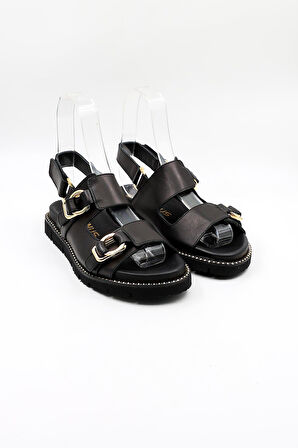 Venüs Kadın Hakiki Deri Süet Günlük Sandalet VN440013Y Siyah