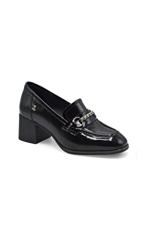 Venüs Kadın Hakiki Deri Günlük Topuklu Ayakkabı VN12701Y Siyah Rugan