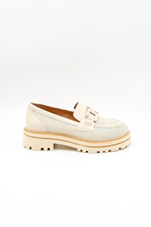 Venüs Kadın Hakiki Deri Toka Detaylı Loafer Günlük Ayakkabı VN11530Y Bej