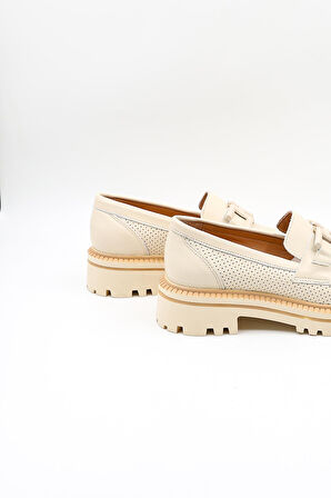 Venüs Kadın Hakiki Deri Toka Detaylı Loafer Günlük Ayakkabı VN11530Y Bej