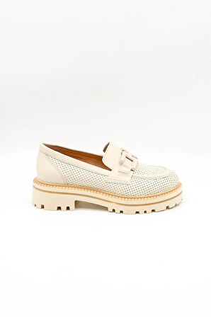 Venüs Kadın Hakiki Deri Toka Detaylı Loafer Günlük Ayakkabı VN11530Y Bej