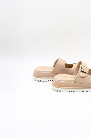 Venüs Kadın Yazlık Kemer Detaylı Deri Terlik VN470009Y Bej