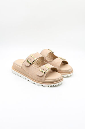 Venüs Kadın Yazlık Kemer Detaylı Deri Terlik VN470009Y Bej