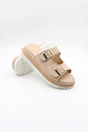 Venüs Kadın Yazlık Kemer Detaylı Deri Terlik VN470009Y Bej