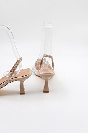 Park Moda Şeffaf Taş ve İnci Detaylı Topuklu Abiye Ayakkabı PM474 Ten Cilt