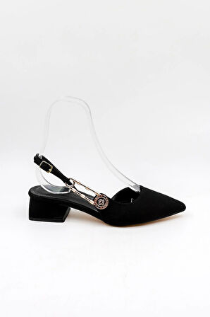 Park Moda Kısa Kalın Topuklu Kadın Ayakkabı PM483 Siyah Nubuk