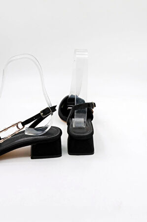 Park Moda Kısa Kalın Topuklu Kadın Ayakkabı PM483 Siyah Nubuk