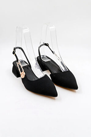 Park Moda Kısa Kalın Topuklu Kadın Ayakkabı PM483 Siyah Nubuk