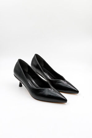 Park Moda Kısa Topuk Rugan Kadın Ayakkabı PM207 Siyah Cilt