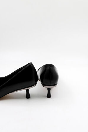 Park Moda Kısa Topuk Rugan Kadın Ayakkabı PM207 Siyah Cilt