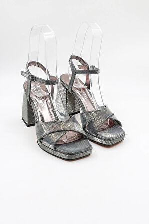 Park Moda Kadın Çapraza Çapraz Abiye Ayakkabı PM08 Platin