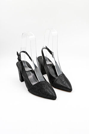 Park Moda Taşlı Kısa Kısa Topuklu Abiye Kadın Ayakkabı PM172 Siyah Taş