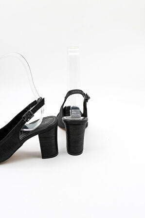 Park Moda Taşlı Kısa Kısa Topuklu Abiye Kadın Ayakkabı PM172 Siyah Taş