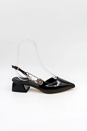 Park Moda Kısa Kalın Topuklu Kadın Ayakkabı PM483 Siyah Rugan