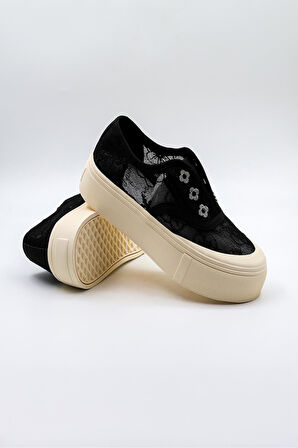 Kriste Bell Dantel Detaylı İthal Kadın Sneakers Spor Ayakkabı KB0523 Siyah