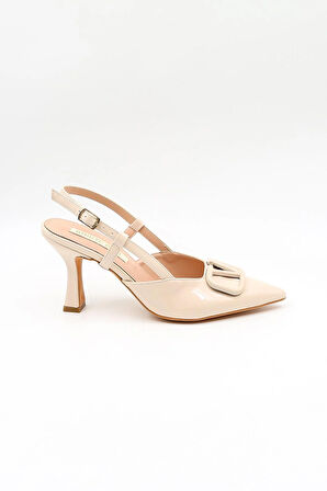 Kriste Bell Kısa Topuk Tokalı Arkası Açık Stiletto KB6231 Bej Rugan