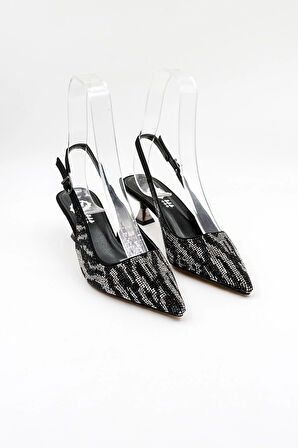 Park Moda Kısa Topuklu Taşlı Kadın Ayakkabı PM221 Platin