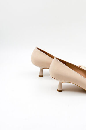 Park Moda Tokalı Stiletto Kadın Ayakkabı PM439 Bej Nubuk