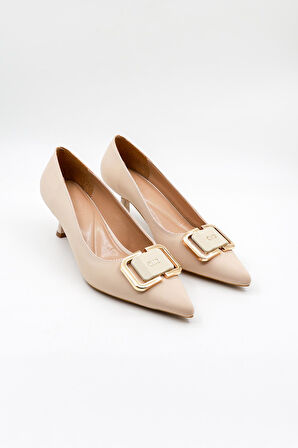 Park Moda Tokalı Stiletto Kadın Ayakkabı PM439 Bej Nubuk