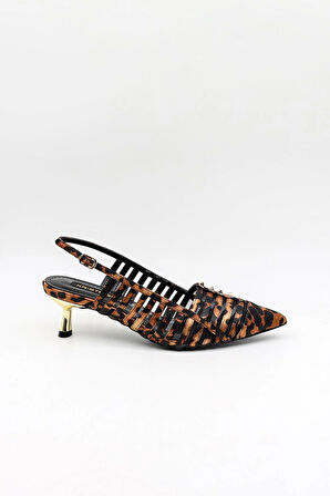 Kriste Bell Kısa Topuk Zımba Detay Stiletto KB5031 Leopar