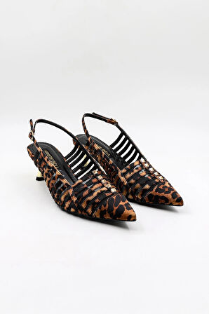 Kriste Bell Kısa Topuk Zımba Detay Stiletto KB5031 Leopar