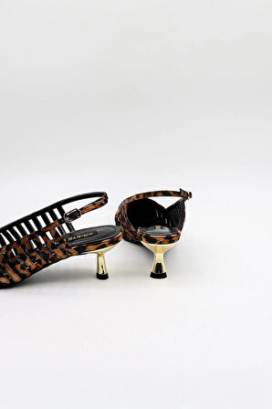 Kriste Bell Kısa Topuk Zımba Detay Stiletto KB5031 Leopar