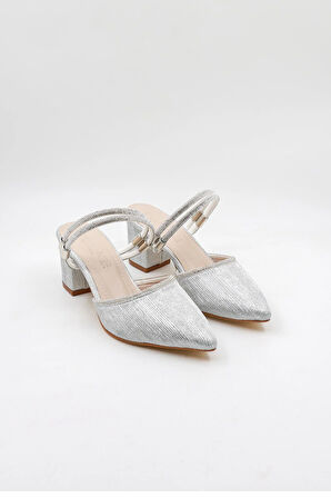 Park Moda Arkası Açık Taş Detaylı Kadın Ayakkabı PM309 Gümüş Sim