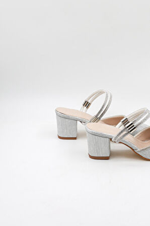 Park Moda Arkası Açık Taş Detaylı Kadın Ayakkabı PM309 Gümüş Sim